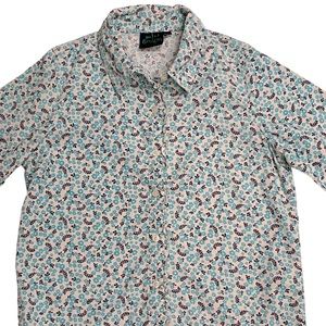 MINI BODEN Girls sz 9-10 Yrs Top Long Sleeve Corduroy Floral Button Front Blue +